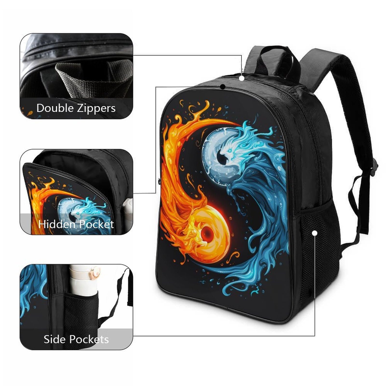 Рюкзак RSIUUODNF Yin Yang Bagua Детский школьный рюкзак 3D мультяшный принт для мальчиков, учеников начальной и средней школы, школьная сумка 40x28x16 см, фото №3