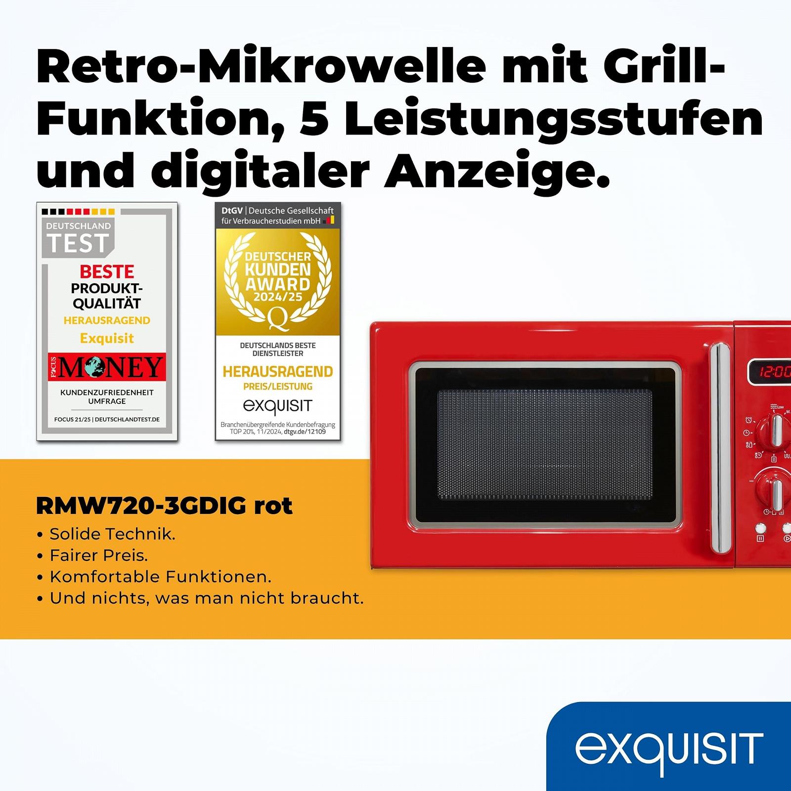 Микроволновая печь Exquisit Retro RMW720-3GDIG 700 Вт гриль 1000 Вт 20 L Красная, фото №2