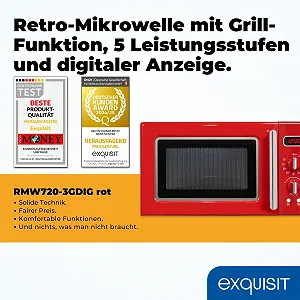 Мікрохвильова піч Exquisit Retro RMW720-3GDIG 700 W гриль 1000 W 20 L Червона synthetic.ua - Фото 1