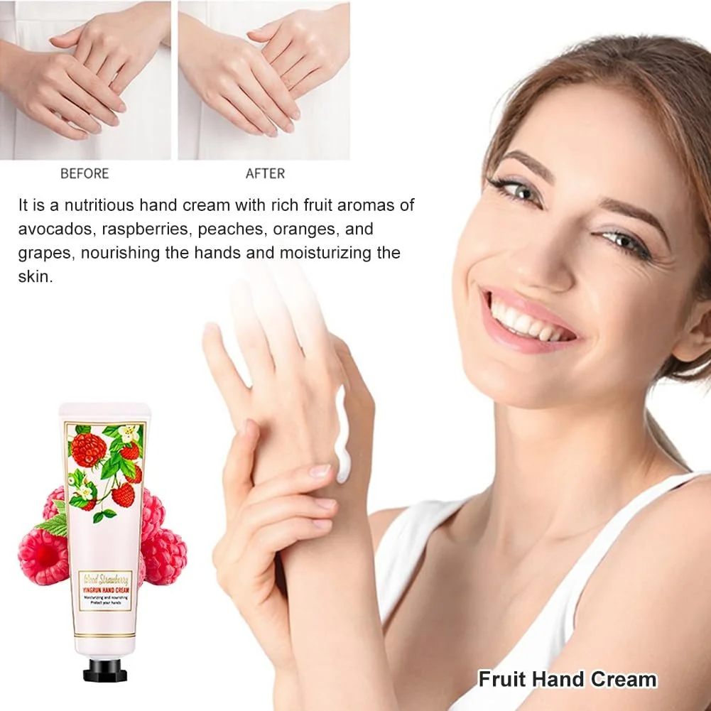 Крем для рук Mini Christmas Набір різдвяних кремів для рук 5 штук Малина, апельсин, білий персик, авокадо та фіолетовий виноград, фото №3