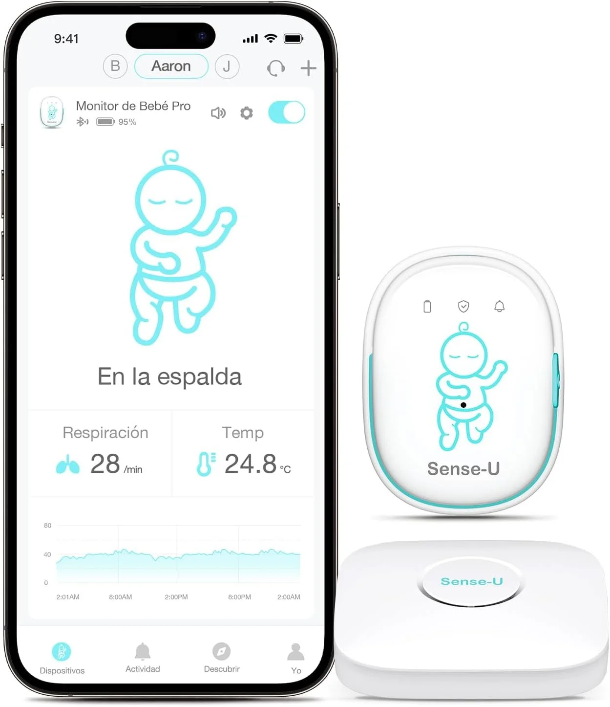 Детский монитор Sense-U Baby Monitor 3 Wi-Fi Bluetooth Детский монитор контролирует движения ребенка положения во время сна и воспринятую температуру с любого места с помощью световых и звуковых сигналов тревоги., фото №1