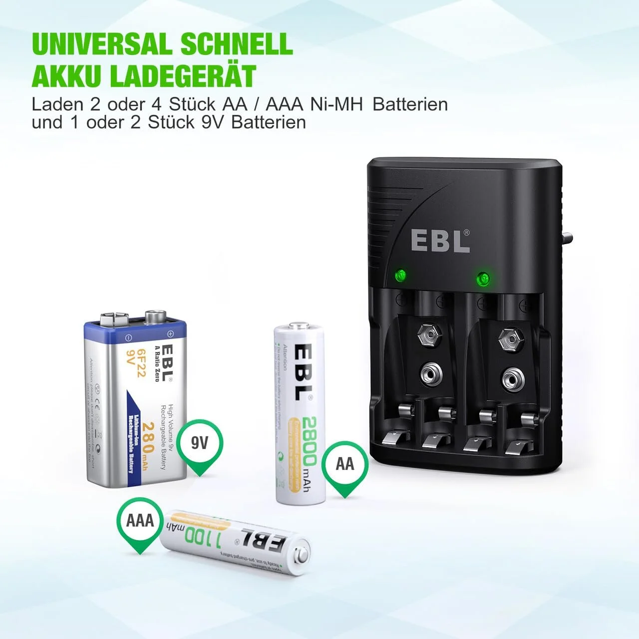 Зарядний пристрій для акумуляторів EBL LED Plug Charger, фото №5