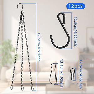 Ланцюги для підвісних кошиків Набір із 2 шт. металеві 3-променеві з гачками та затискачами 40 см Black synthetic.ua - Фото 1