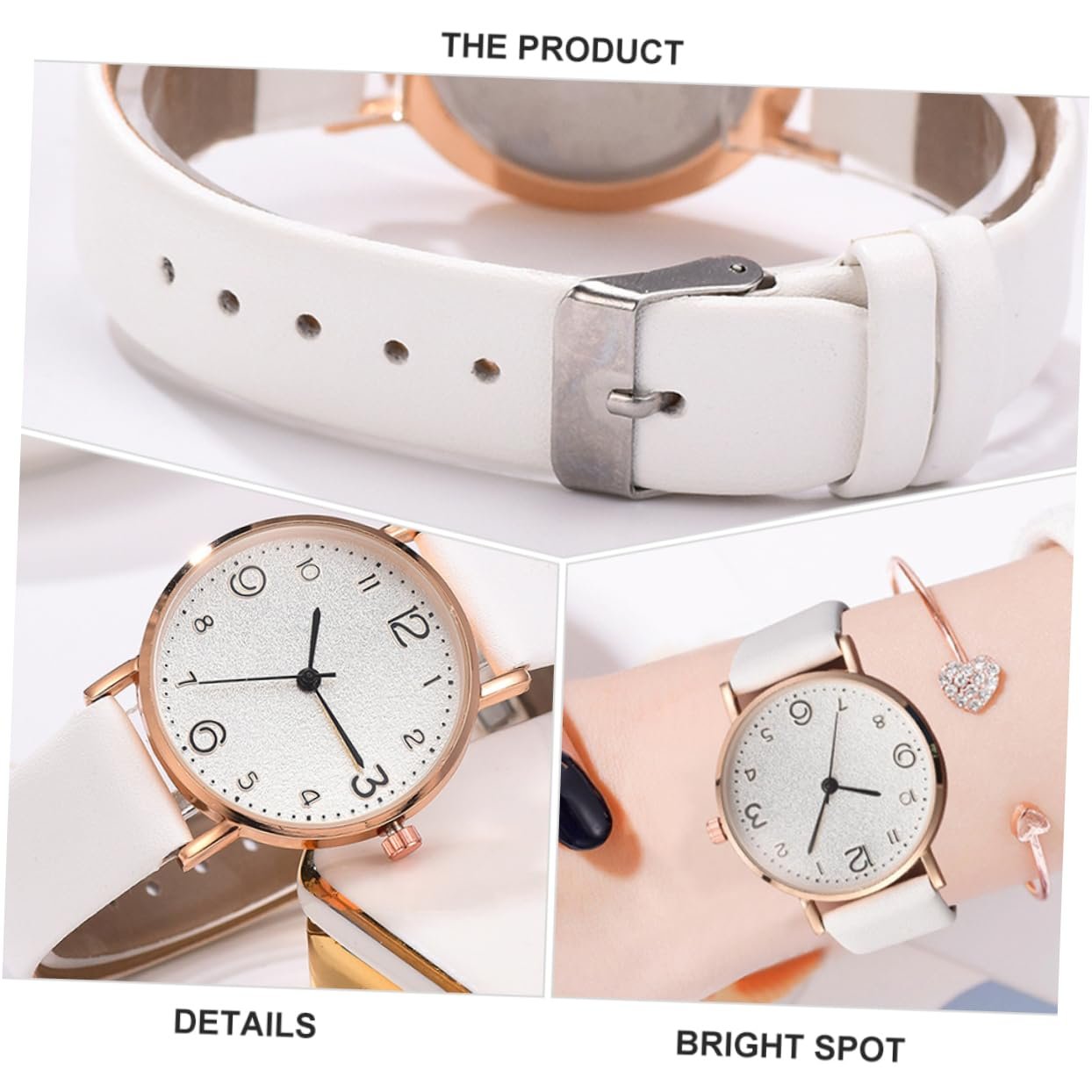 Женские часы WRITWAA 2 шт. Классический ПУ кожаный ремешок Аналоговый кварцевый механизм, фото №9