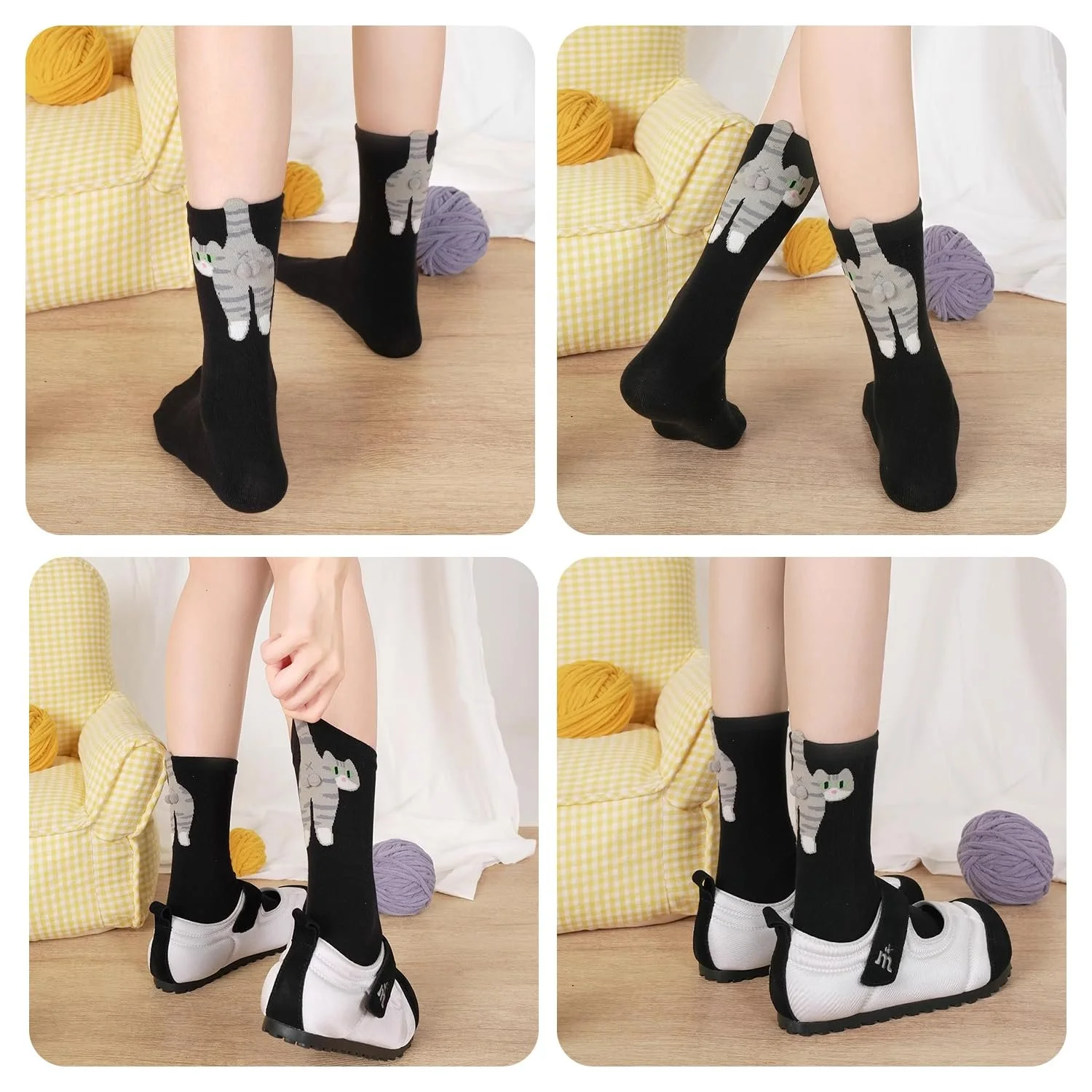 Шкарпетки з котами та кульками, 2 пари, фото №6 Шкарпетки з котами та кульками, 2 пари, фото №6