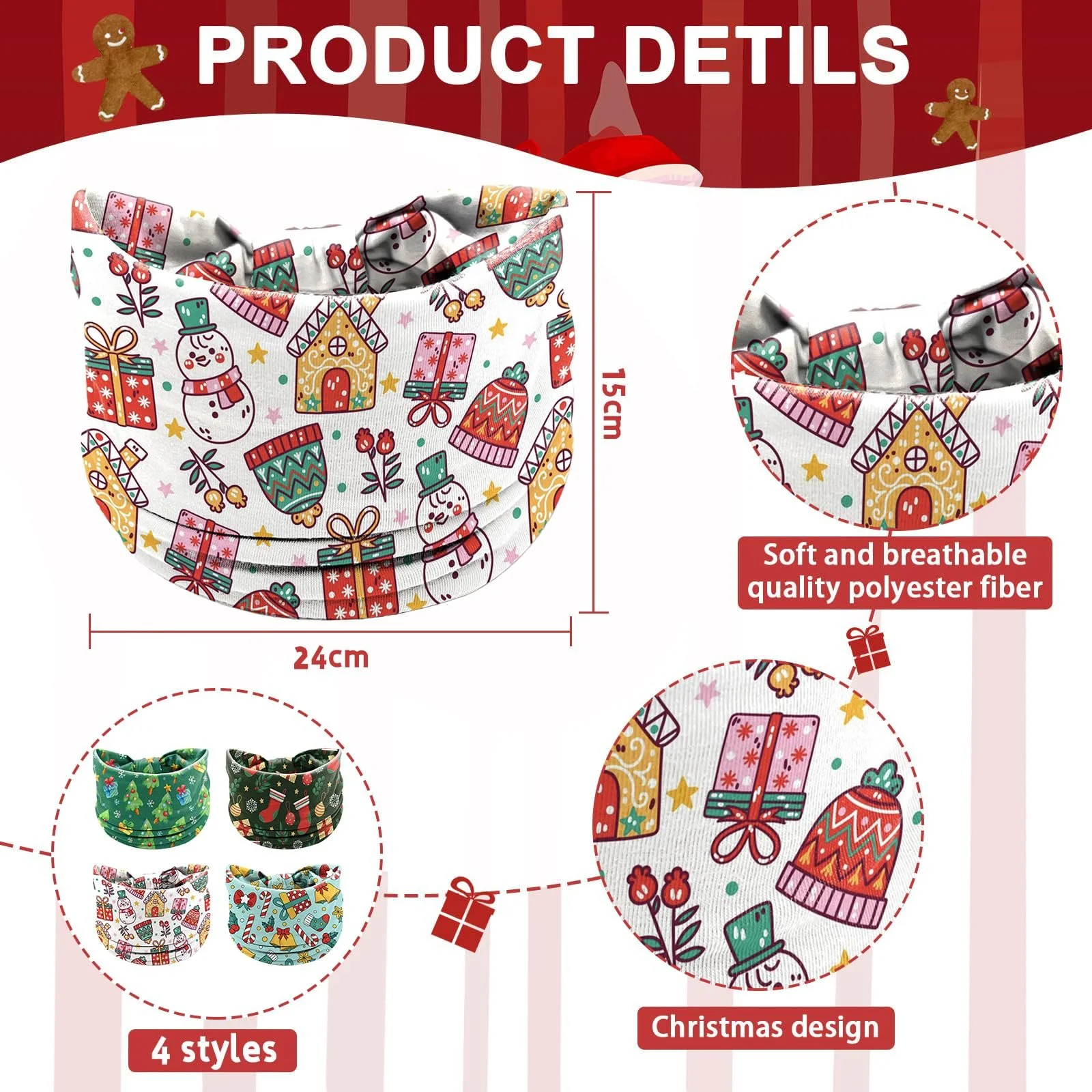 Набір Різдвяних Пов'язок на Голову (4 шт.), фото №2