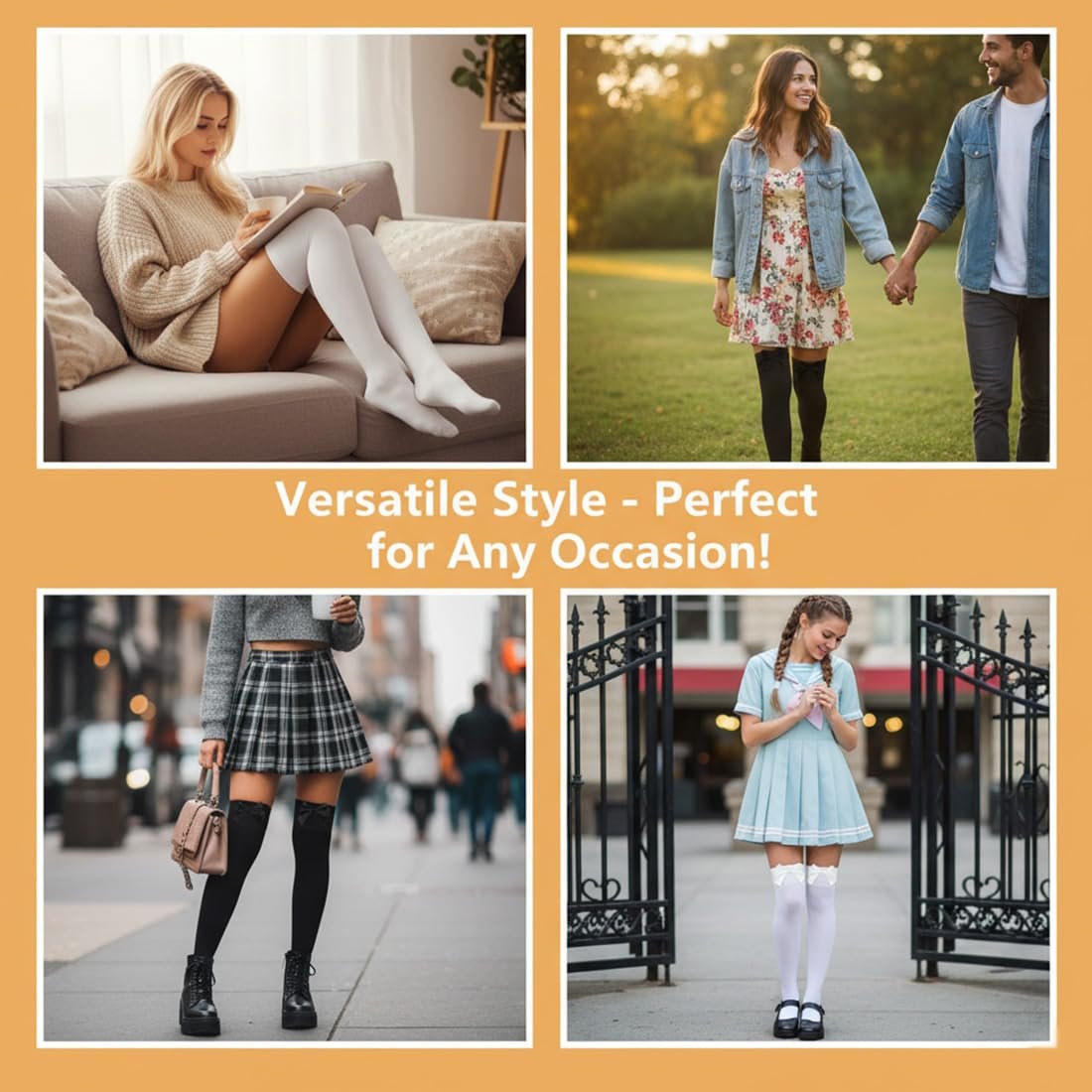 Чулки выше колена с бантом Женские в полоску Хлопковые Длинные Черный + Белый (2 пары), фото №6