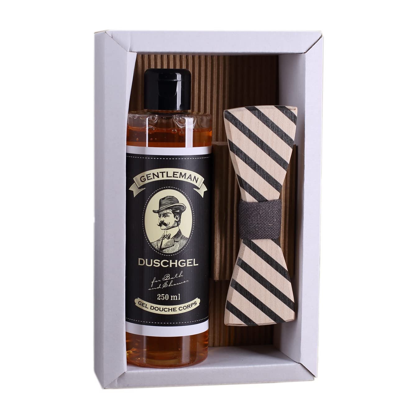 Гель для душа и деревянный галстук-бабочка Gentleman Подарочный набор для мужчин, фото №1