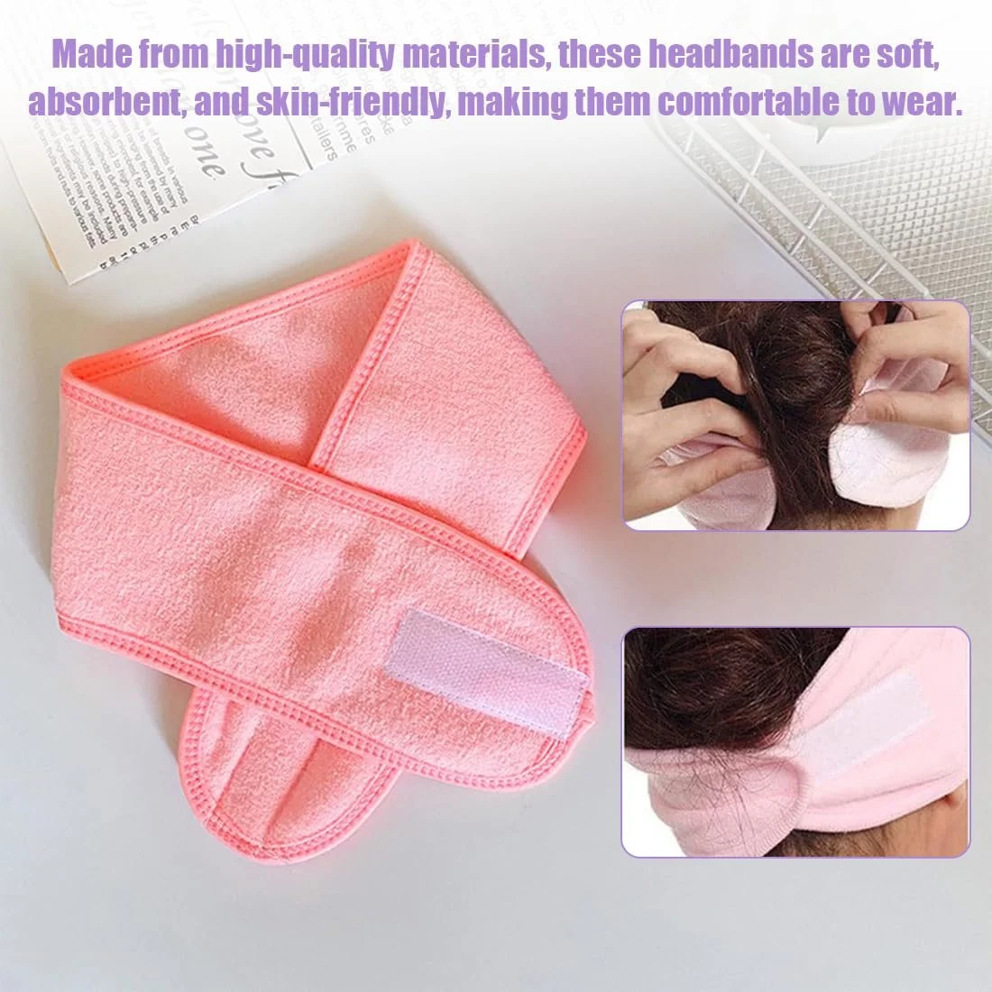 Набір косметичних пов'язок для волосся, 4 шт. Фіолетовий, рожевий, жовтий та блакитний, фото №3