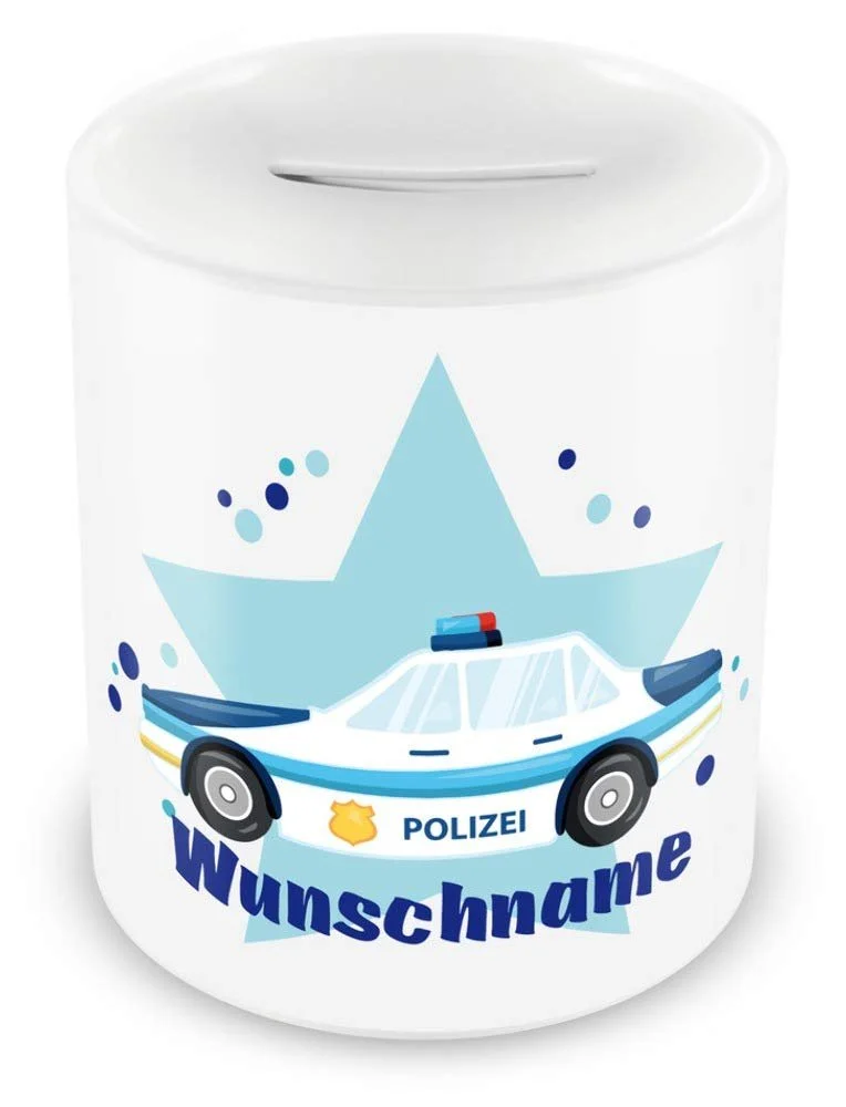 Скарбничка Samunshi дитяча з ім'ям та мотивом поліцейської машини для хлопчиків та дівчаток, фото №1