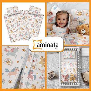 Дитяча постільна білизна Aminata kids 100 x 135 см, для дівчаток, єдиноріг, рожевий, бавовна, з блискавкою YKK, двосторонній комплект, малюнок єдинорога і коні, з райдужним єдинорогом synthetic.ua - Фото 1