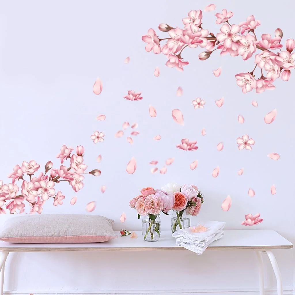 Настінна наклейка Pink Peach Blossom Romantic Botanical Flower знімна рожева, фото №6