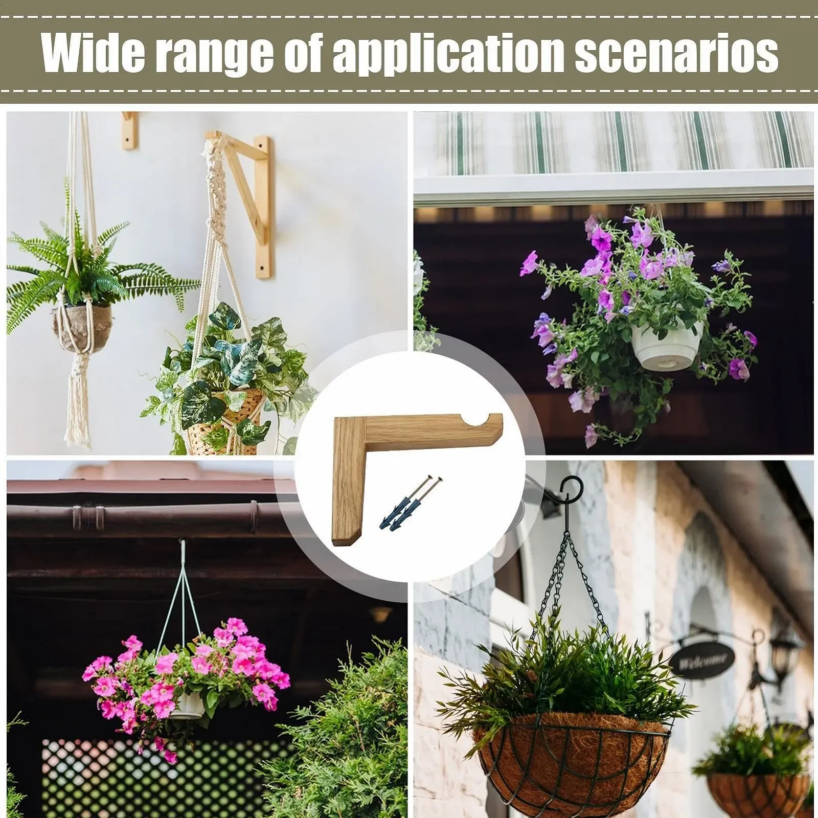 Гачок для рослин настінний L-подібний дерев'яний для приміщень та вулиці, фото №4