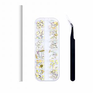 Інструменти для дизайну нігтів зі стразами, 1 набір, 12 комірок, пласка форма, різні форми - Фото 1