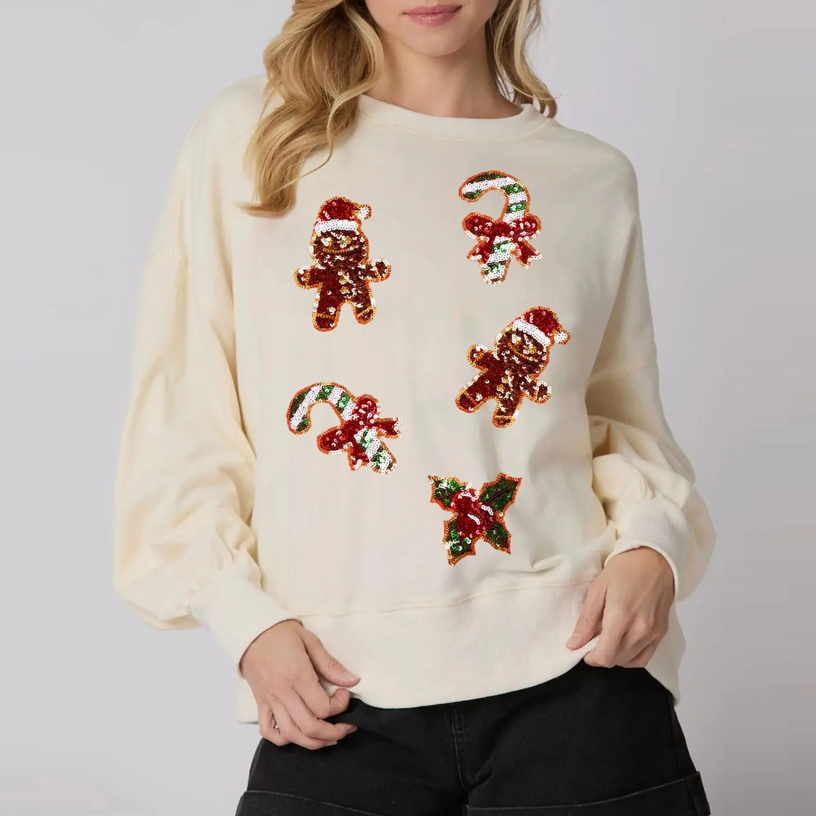 Жіночий світшот SANSIWU Різдвяний великого розміру з блискітками, фото №2 Жіночий світшот SANSIWU Різдвяний великого розміру з блискітками, фото №2