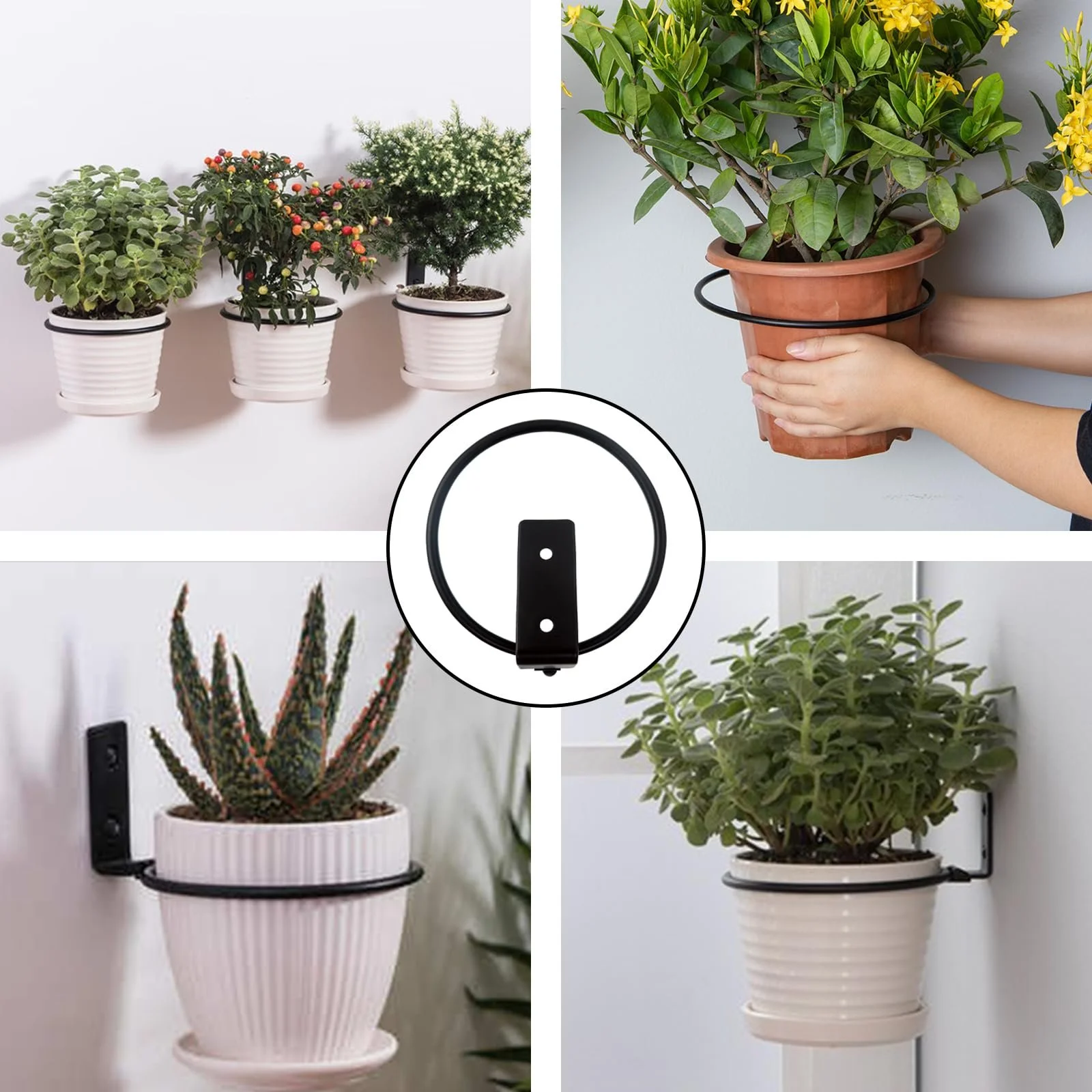 Кольца-держатели для цветочных горшков настенные складные металлические Черные 10 см 3 шт., фото №7