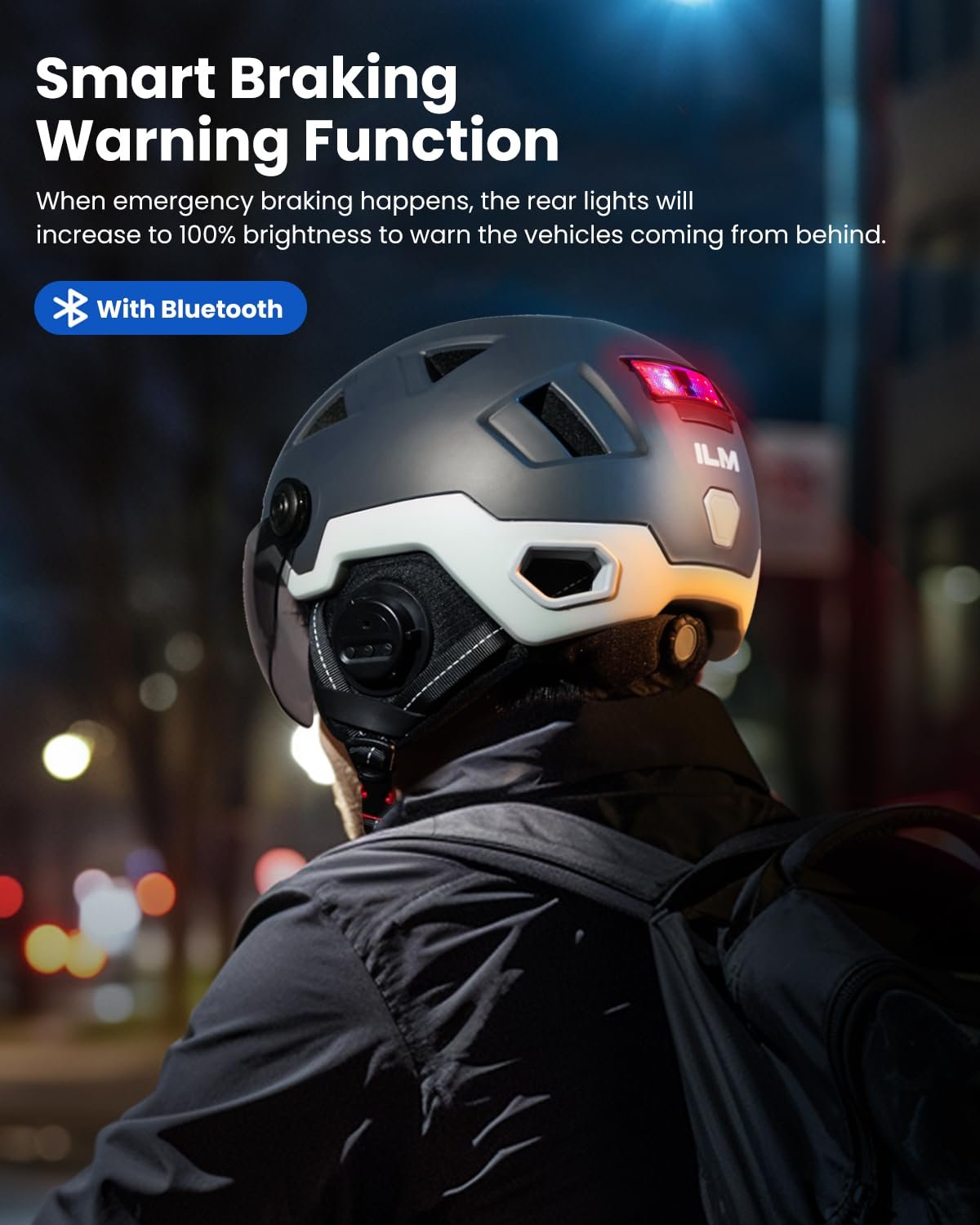 Шолом велосипедний ILM Smart з козирком, попереджувальним гальмівним LED-ліхтарем, датчиком освітлення та функцією нахилу голови, фото №7