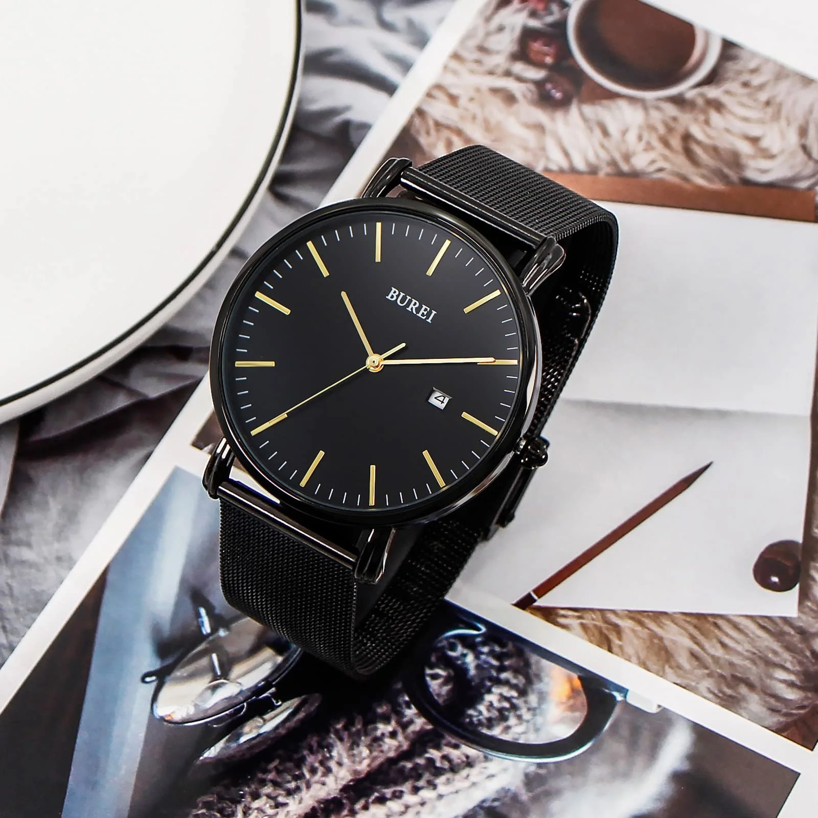 Часы мужские ультратонкие BUREI черные аналоговые с датой, японский кварцевый механизм, фото №3 Часы мужские ультратонкие BUREI черные аналоговые с датой, японский кварцевый механизм, фото №3