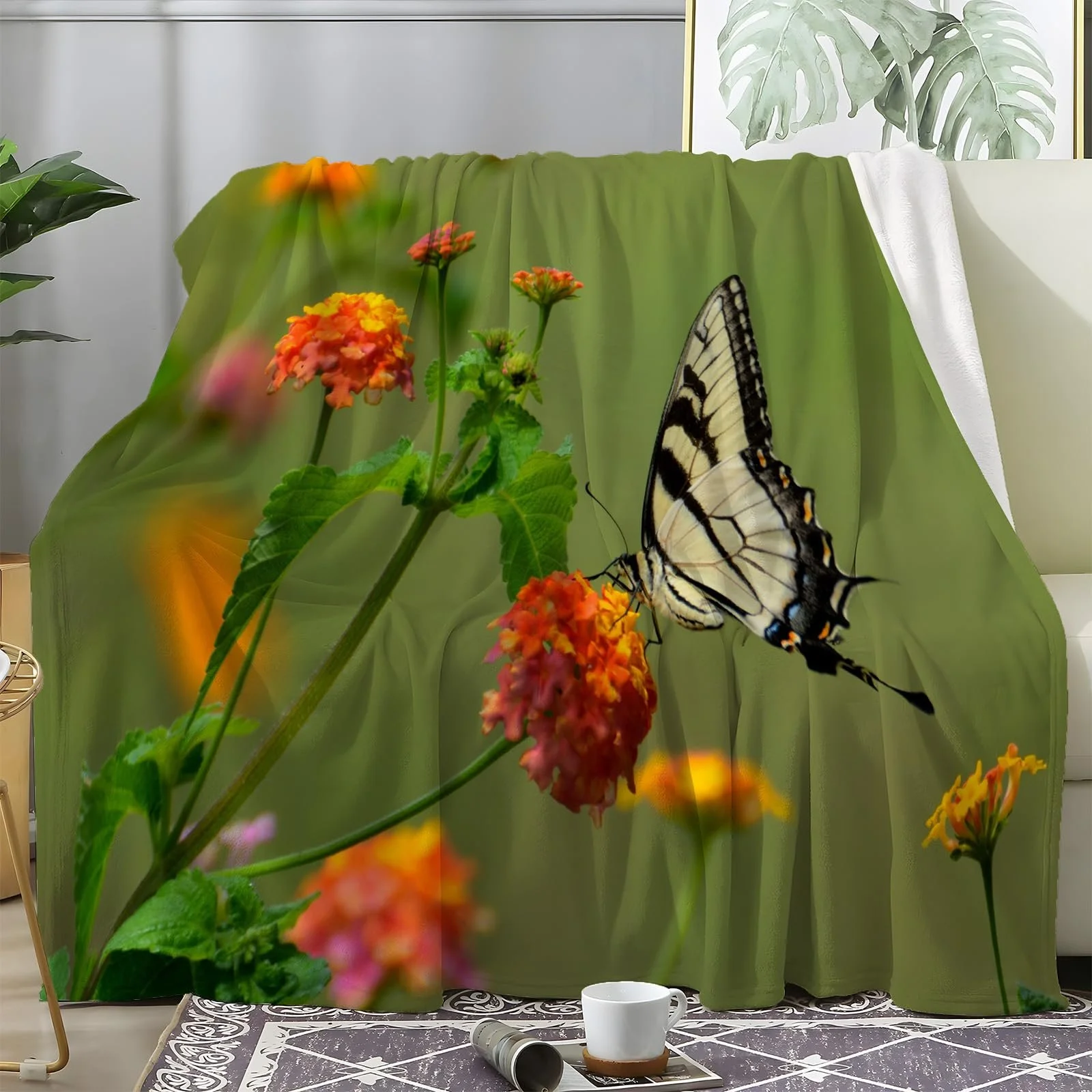 Одеяло loyaltyer Мягкое 150x200 Schmetterling207, Цветы Пушистое Зеленое, фото №1