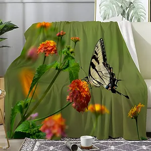 Одеяло loyaltyer Мягкое 150x200 Schmetterling207, Цветы Пушистое Зеленое - Фото 1