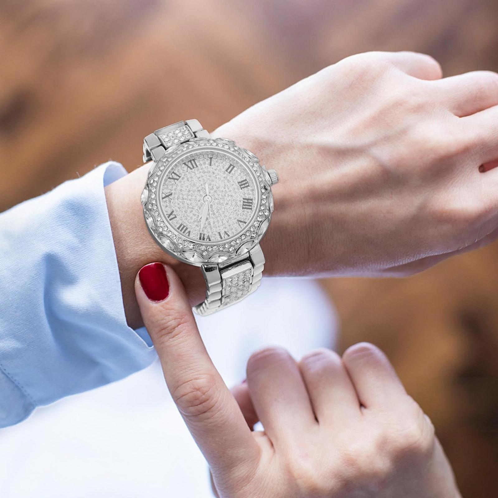 Часы OATIPHO Женские, со стразами, серебристые, фото №6