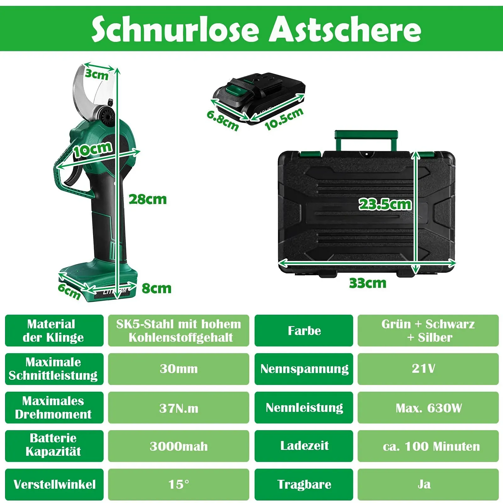 Акумуляторний секатор SUBTLETY Electric SK5 сталь 30 мм, фото №2