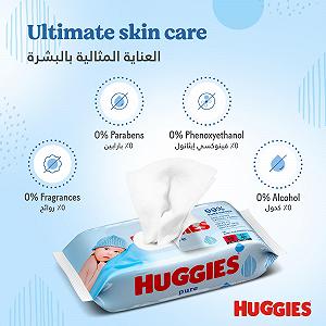 Влажные салфетки Huggies Pure, образец, 56 штук synthetic.ua - Фото 1