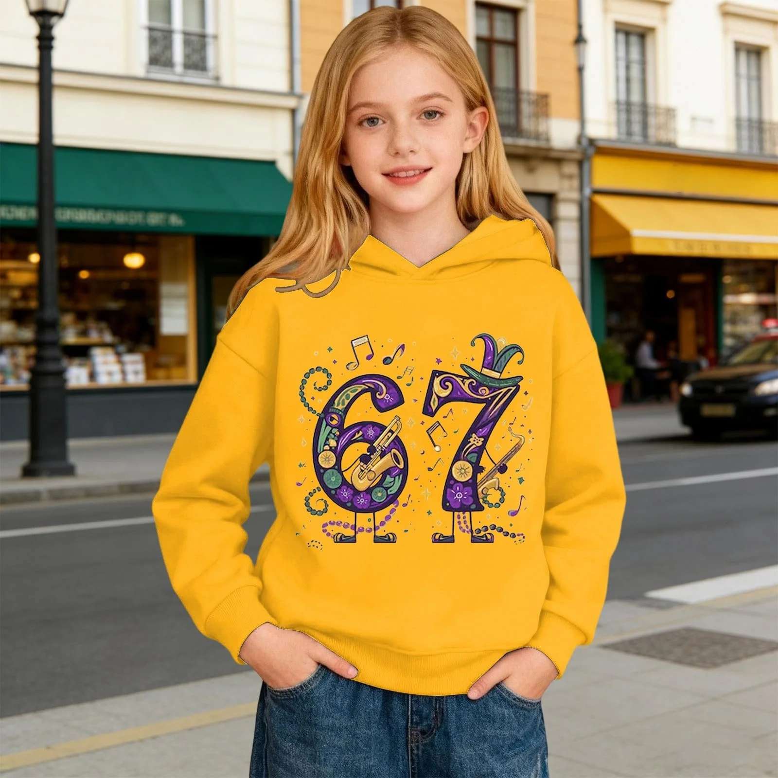 Худи 67 с карнавальным узором для мальчиков, с длинными рукавами, повседневный свитшот с передним карманом для детей и подростков, фото №2