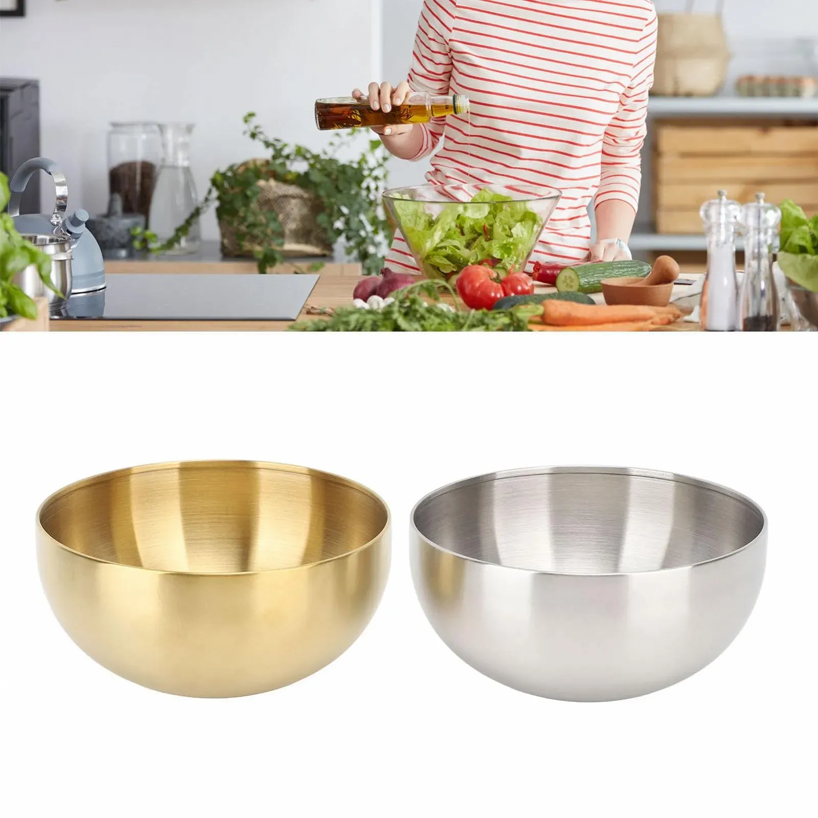 Набор мисок для смешивания Stainless Steel 2 шт. двухстенные изолированные круглые 15 см, фото №5 Набор мисок для смешивания Stainless Steel 2 шт. двухстенные изолированные круглые 15 см, фото №5