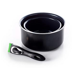 Набор GreenChef ClickPan керамический Антипригарный 3-элементный 16 см/1,6 л и 20 см/3,1 л сотейники со съемной ручкой Черный - Фото 1