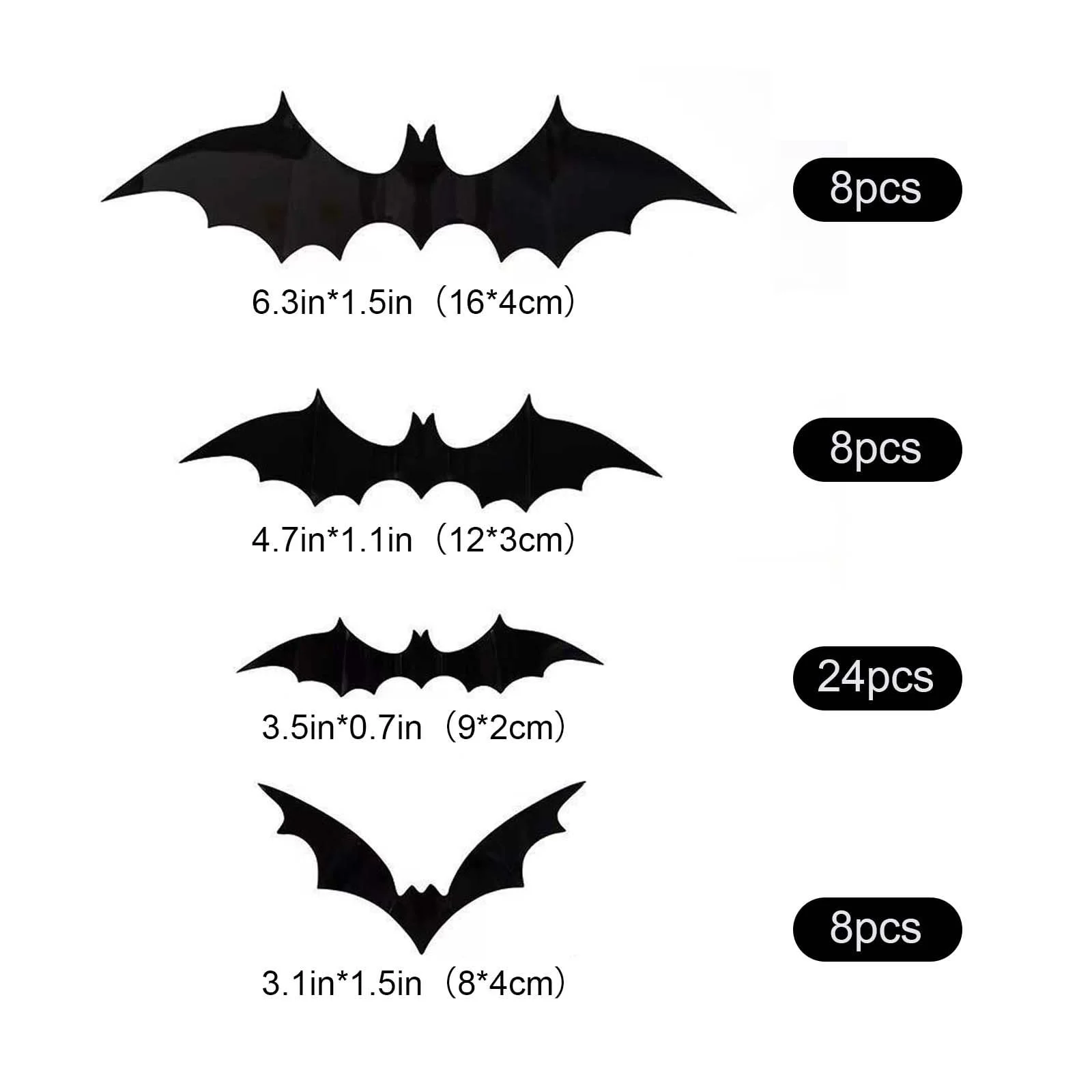 Декоративні наклейки на стіну PE Halloween 3D Bat кажани 48 шт., фото №2