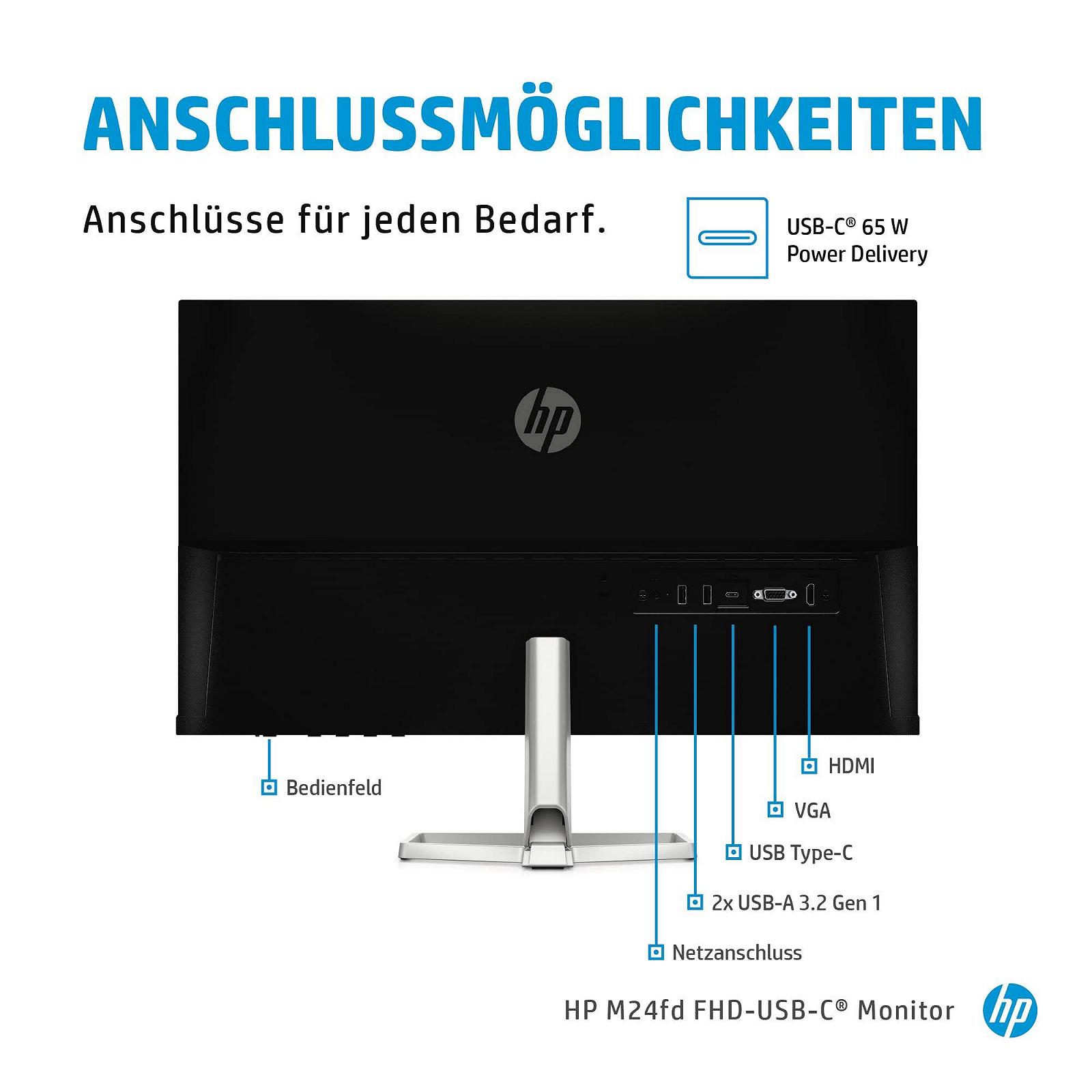 Монитор HP M24fd (24 дюйма, Full HD IPS, 75Hz, AMD FreeSync, HDMI 1.4, USB-C, Время отклика 5мс) Серебристый/Черный, фото №6