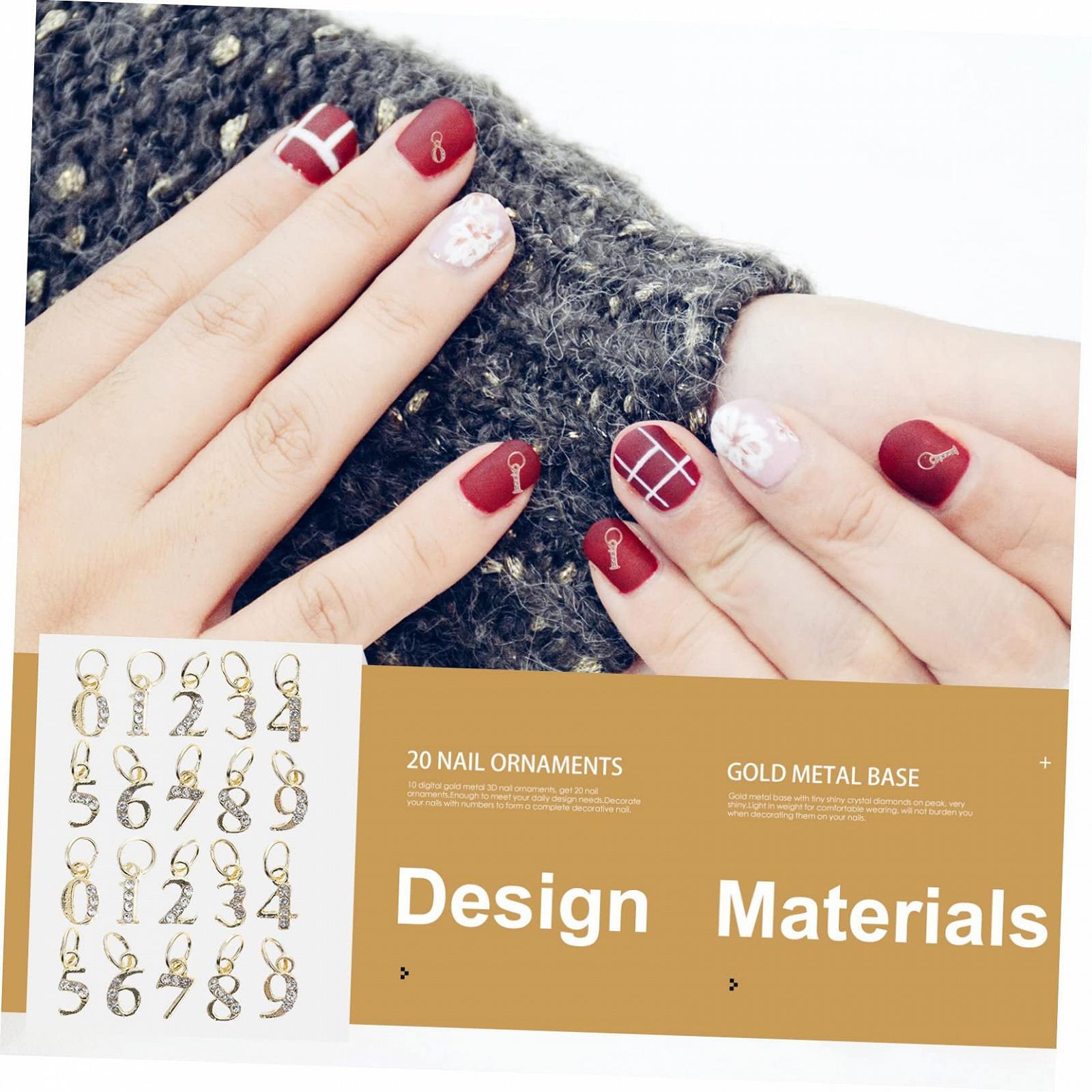 Серьги для ногтей с цифрами FRCOLOR 20 шт. Съемные украшения для ногтей, аксессуары для ногтей, гелевые наклейки для ногтей, клейкие вкладки для ногтей, фото №7