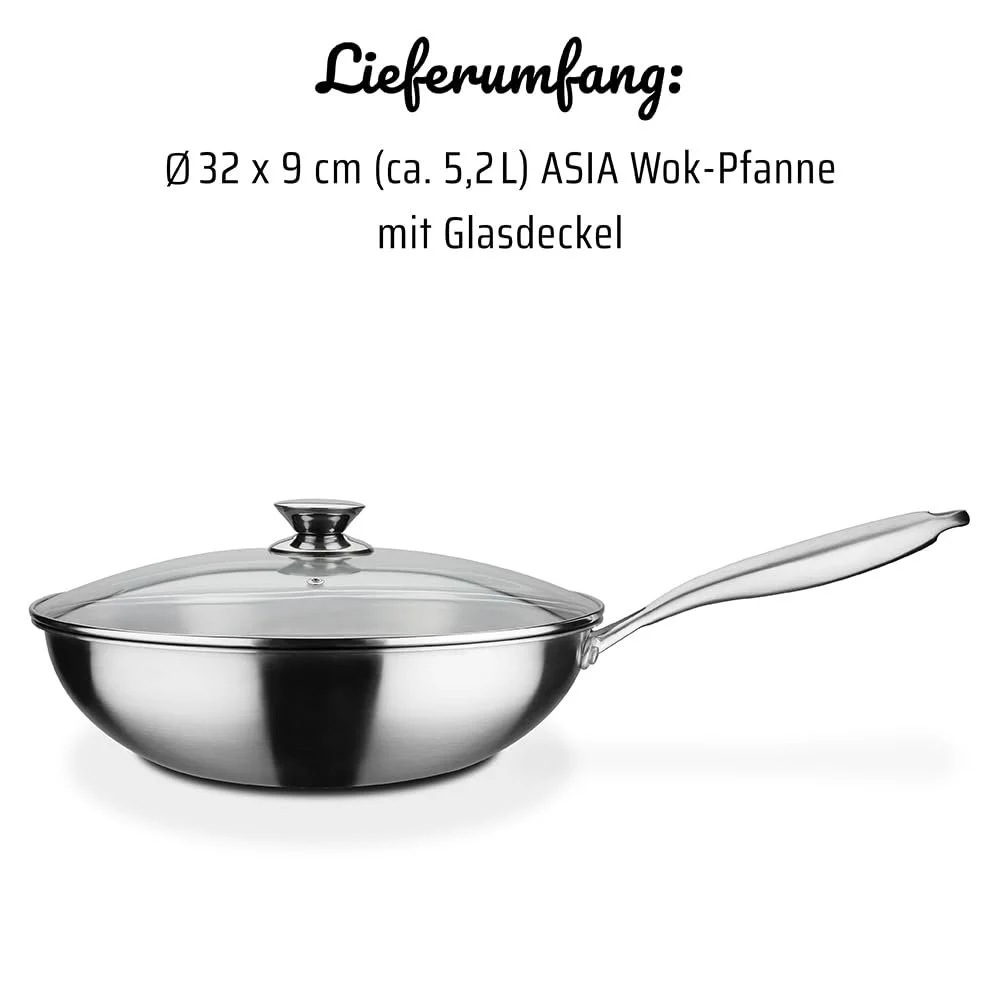Сковорода-вок GSW Asia 868402 со стеклянной крышкой, диаметр 32 см, серебряная, фото №7 Сковорода-вок GSW Asia 868402 со стеклянной крышкой, диаметр 32 см, серебряная, фото №7