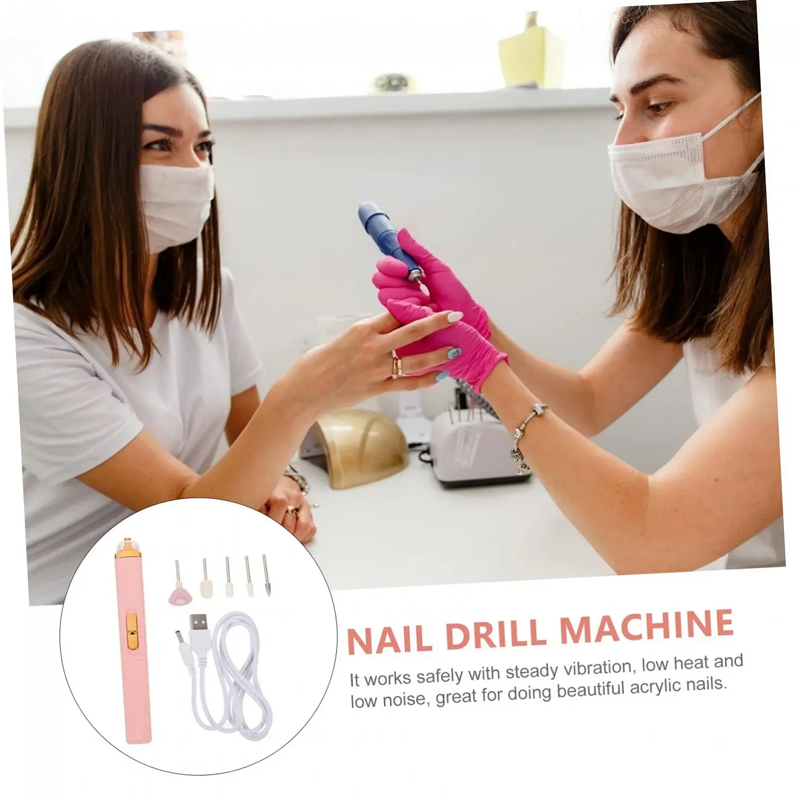 Электрический набор инструментов для ногтей Healvian 2 шт., ABS, розовый, USB, фото №7