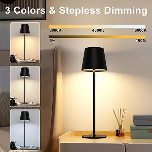 Настільна лампа LED Акумуляторна з регулюванням яскравості Сенсорна USB-C Метал IP44 5600 мАг 5 Вт Набір із 2 шт Black synthetic.ua - Фото 1