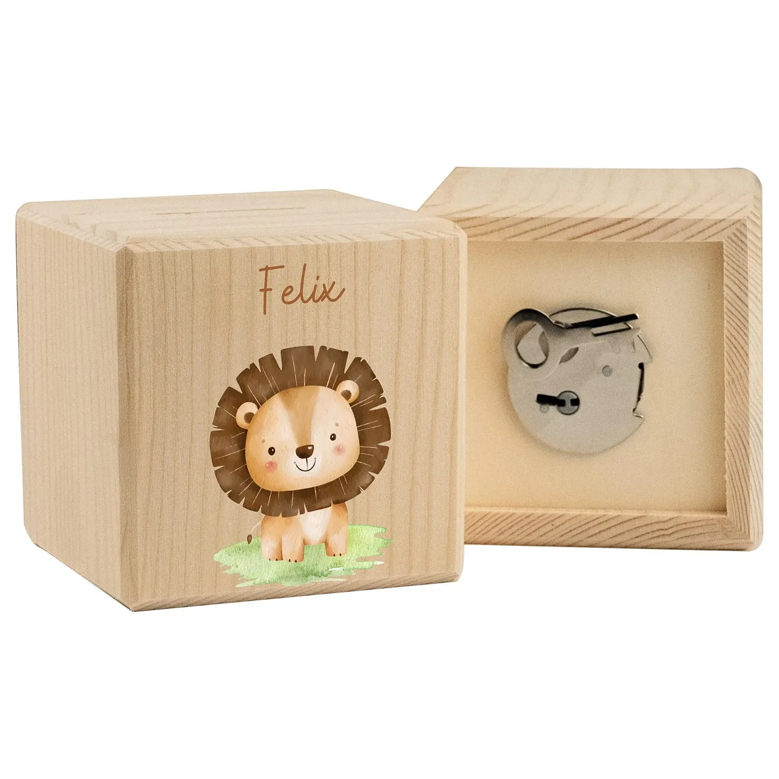 Копилка LARIFEE Lions Babyn деревянная с замком и ключом, фото №1