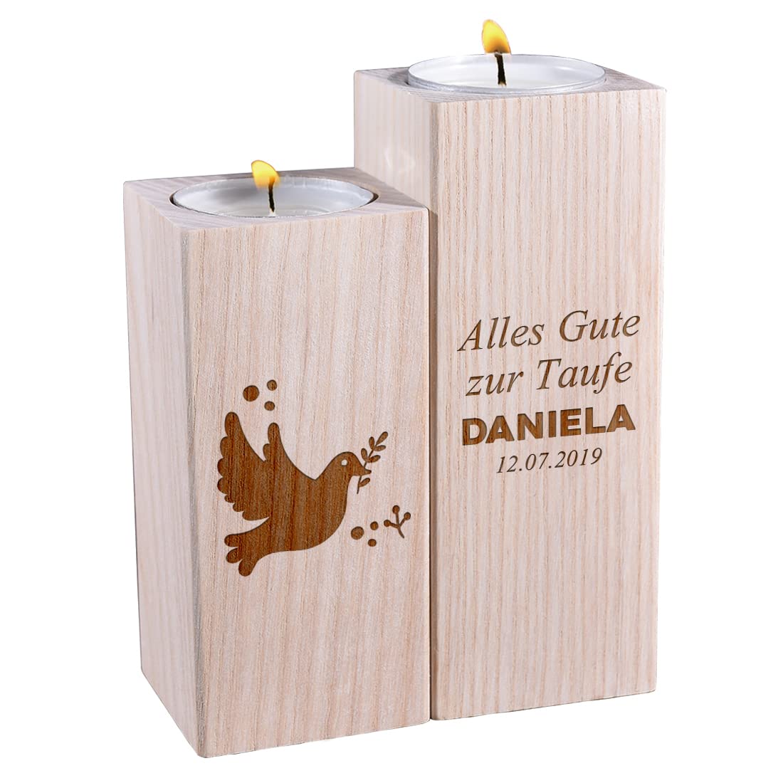 Набор Polar-effekt Деревянные подсвечники Гравировка Голубь Мотив Имя, фото №1