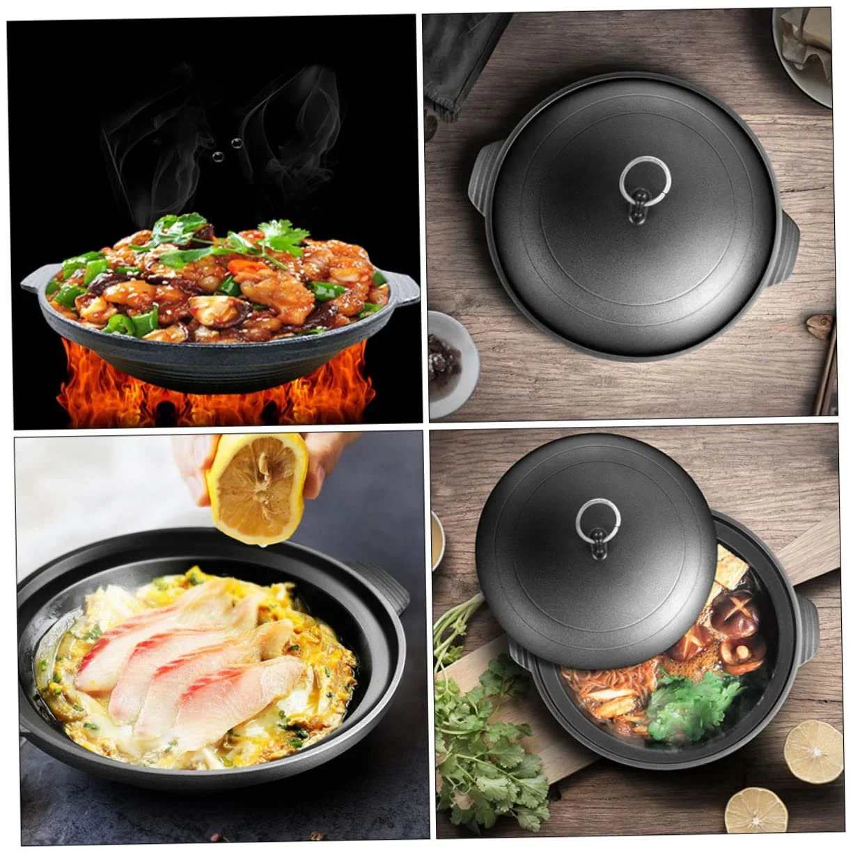 Кастрюля-жаровня VALICLUD чугунная для тушения курицы и риса желтая равномерное распределение тепла энергосберегающая, фото №7