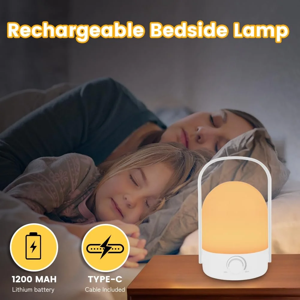 Настільна лампа HOTUT LED бездротова ліхтар з ручкою 360° 2 кольори димер акумуляторна портативна нічник, фото №5