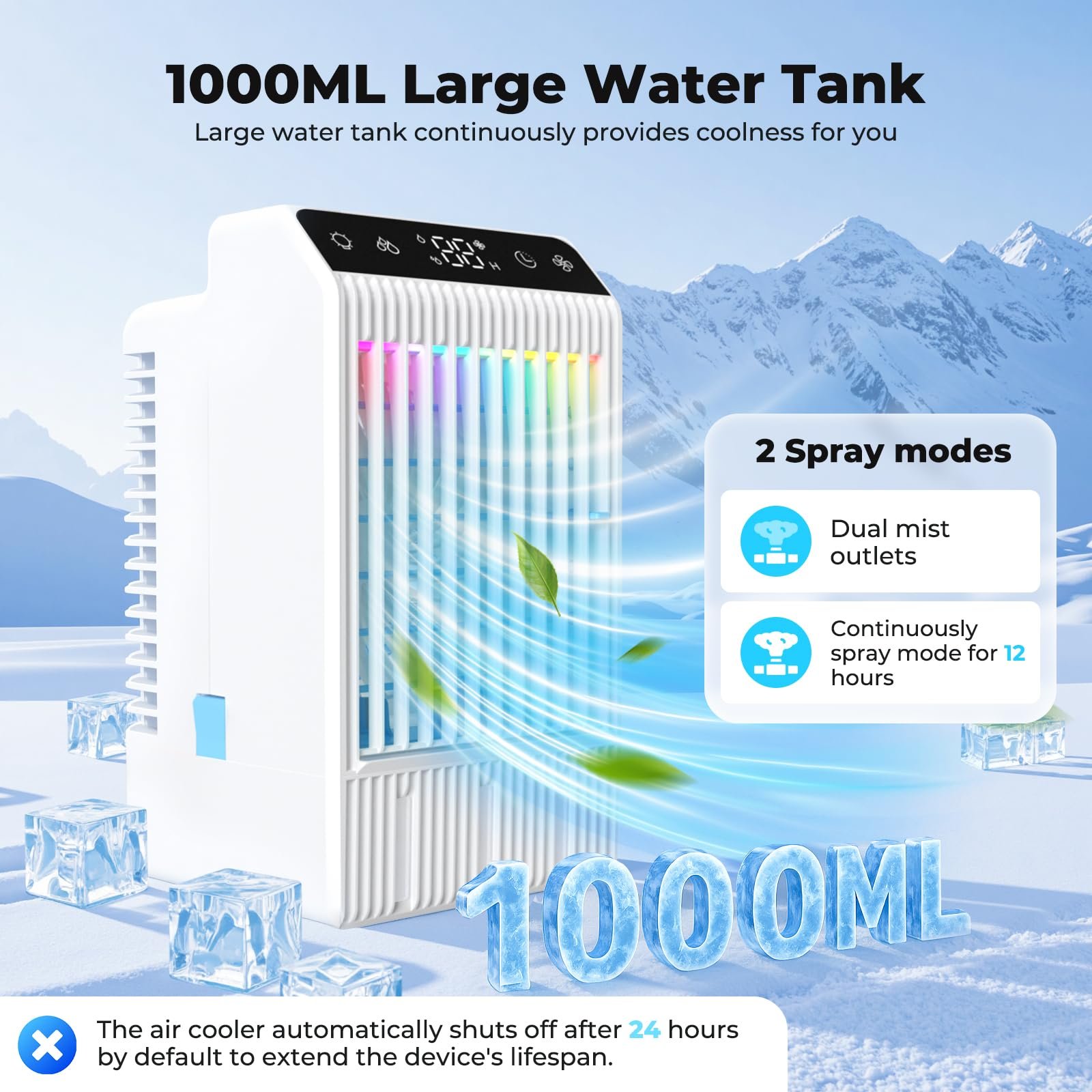 Портативний кондиціонер 4-в-1 1000 ml 4 швидкості Таймер Підсвічування, фото №4