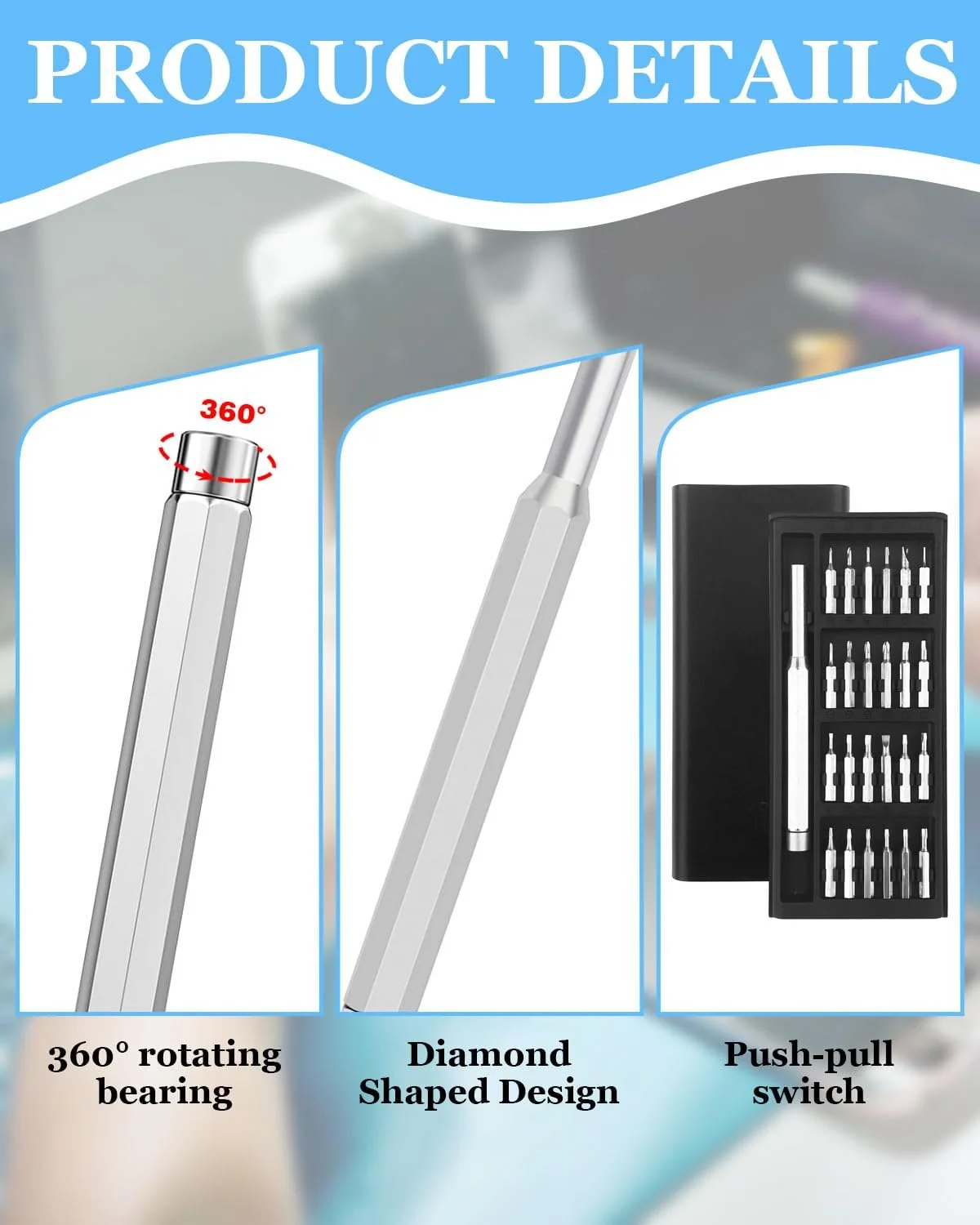 Набір прецизійних магнітних викруток 24-в-1 для годинників та електроніки, фото №3