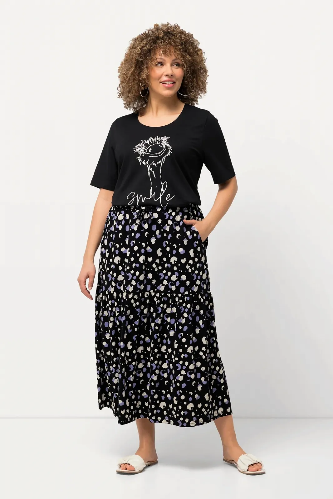 Юбка-макси трикотажная Ulla Popken Plus Sizes, в горошек, A-силуэта, эластичный пояс, фото №5