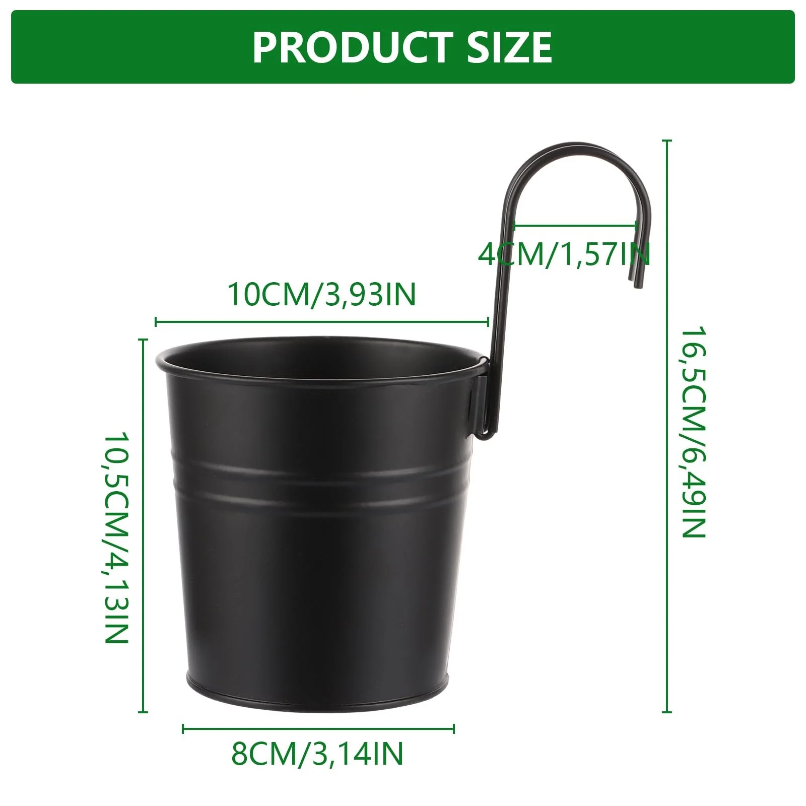 Набір підвісних квіткових горщиків SHUESS 10 шт. металеві з гачками та дренажним отвором Чорний, фото №2 Набір підвісних квіткових горщиків SHUESS 10 шт. металеві з гачками та дренажним отвором Чорний, фото №2