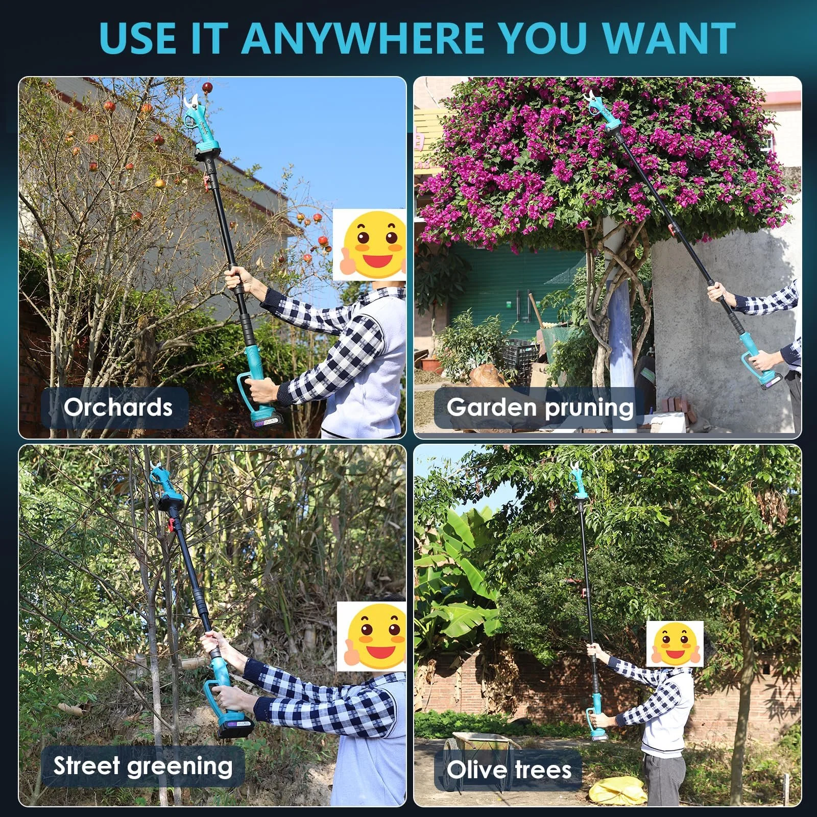 Секатор електричний телескопічний зі штангою 170 см, 33 мм 2-в-1 з 21 V, 2 x 2000 mAh акумуляторами, фото №6