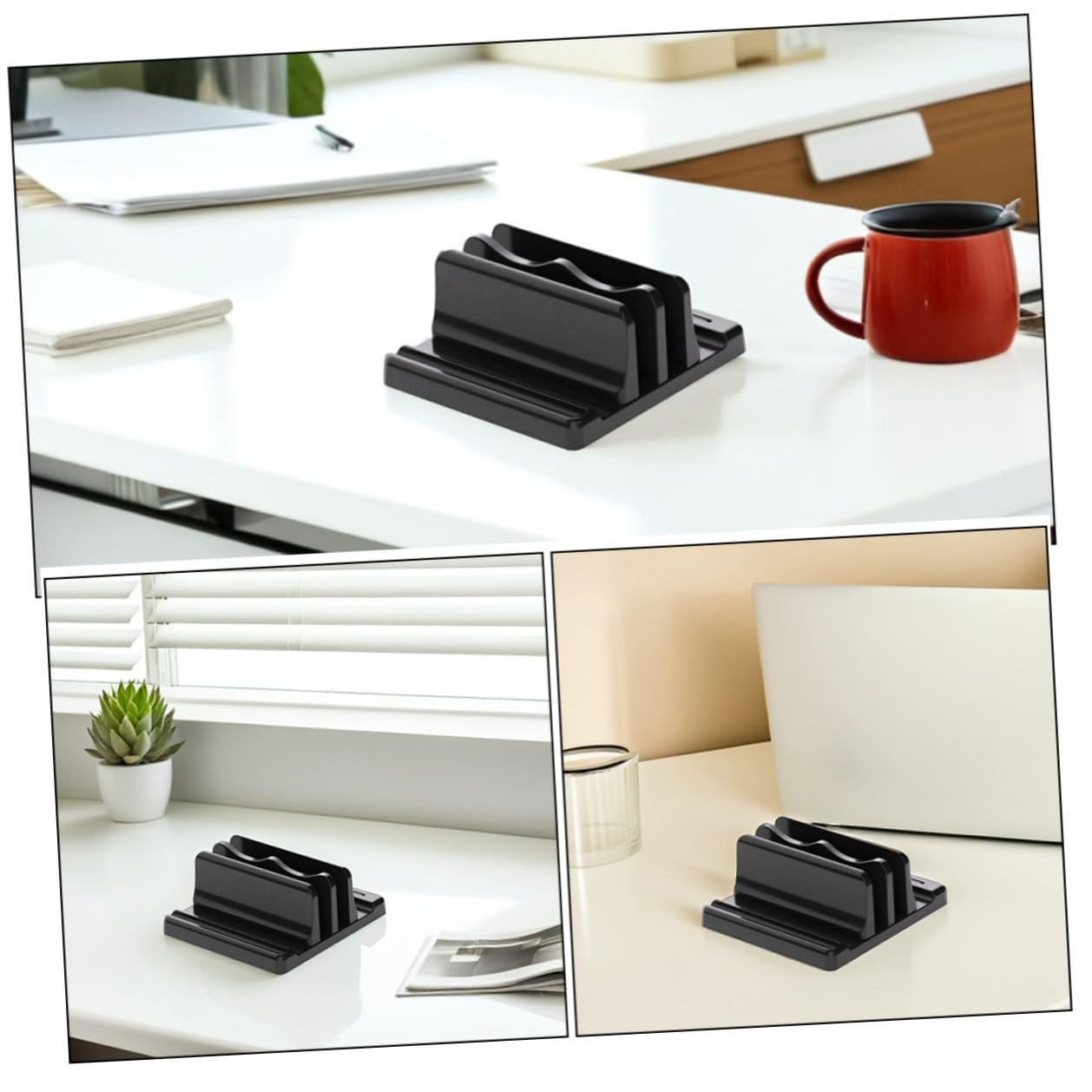 Вертикальная подставка для ноутбука Двойной держатель из прочного материала Регулируемая док-станция для книг и ноутбуков Экономия места Настольный органайзер, фото №3