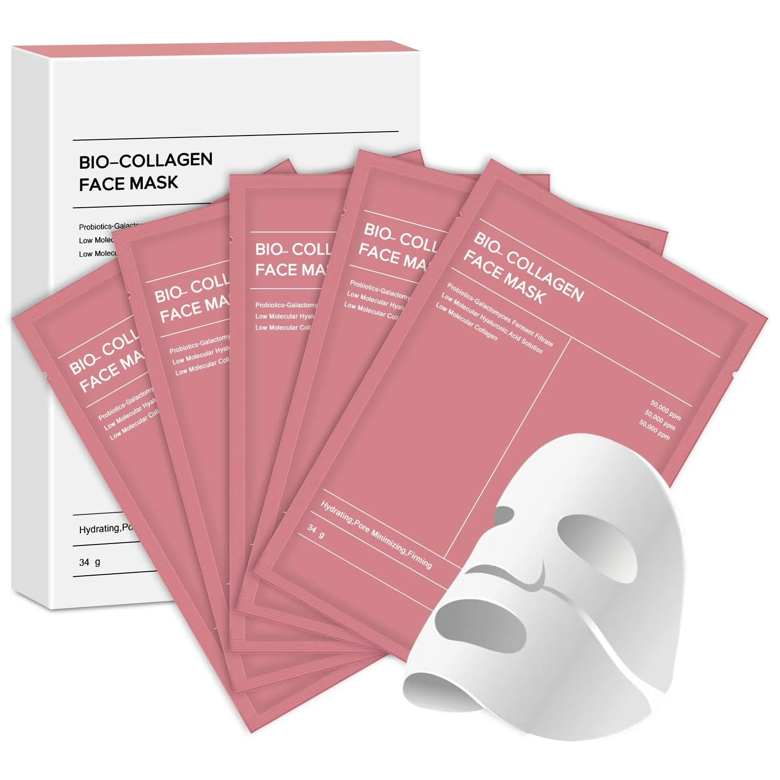 Маска Коллагеновая, Набор из 5 ночных масок для стеклянной кожи, Укрепляющая и против морщин, Уменьшает поры и улучшает кожу, фото №1