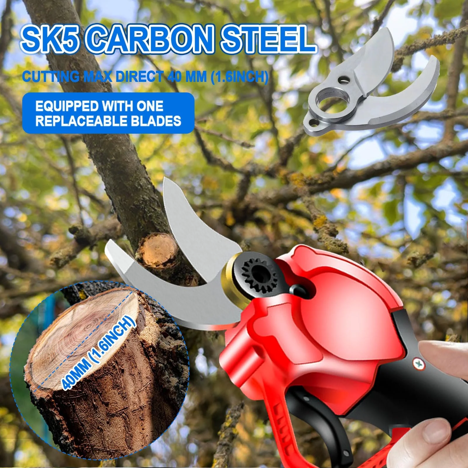 Секатор електричний Gotrain 40 мм акумуляторний з безщітковим двигуном та акумулятором 2000 мА, фото №8