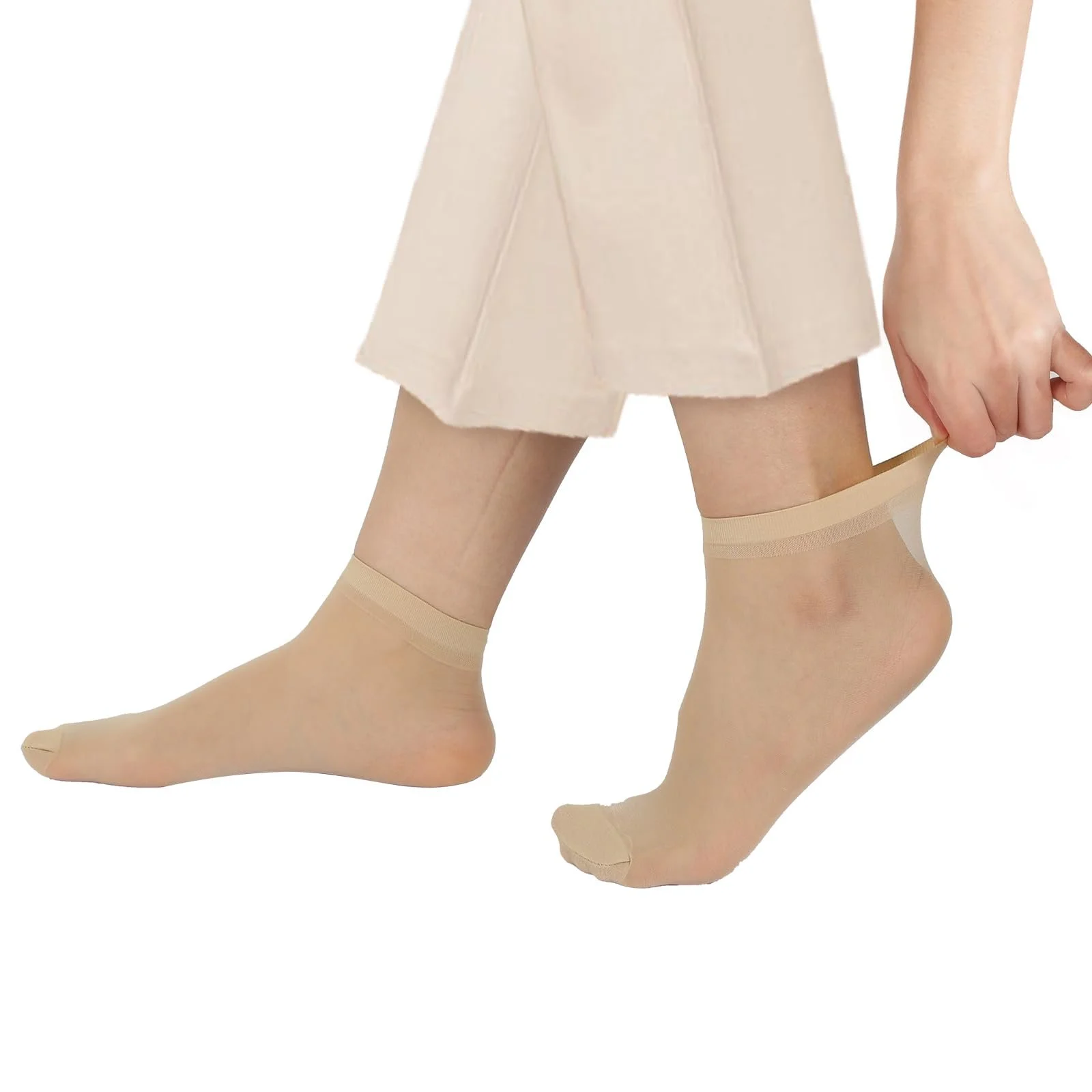 10 пар женских коротких нейлоновых носков, универсальные сверхтонкие нейлоновые сетчатые носки телесного цвета, чулки, летние носки, фото №3