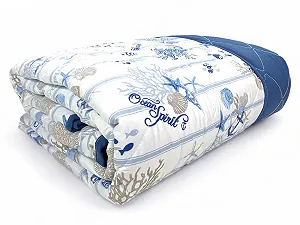 Текстильне покривало з бантом Tex family, море, корали та мушлі зі смугастою основою, двоспальне - Фото 1